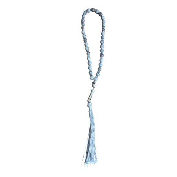 Misbaha Picture Jasper Grey Beads 33 6mm w/tassel in clear case & cloth NWT - Picture 1 of 4